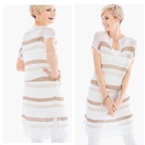 CHICO’S White/Beige Crochet/Cover Up/Top/Dress with Tie Waist Size 1 /US10